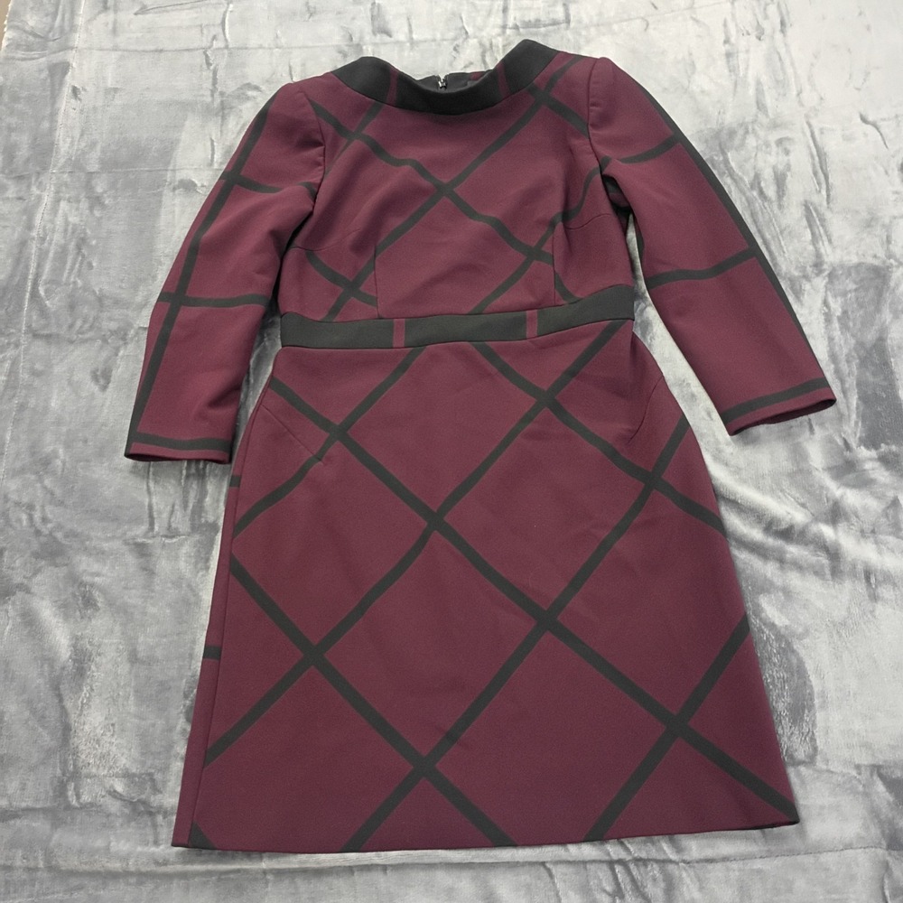 Karen Millen Burgundy and Black Long Sleeve Windowpane Dress